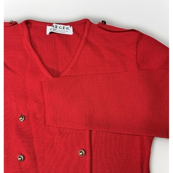 Vintage Jaeger Red Wool Cardigan Sweater Double Breasted 32” Made in Britain - Picture 3 of 5